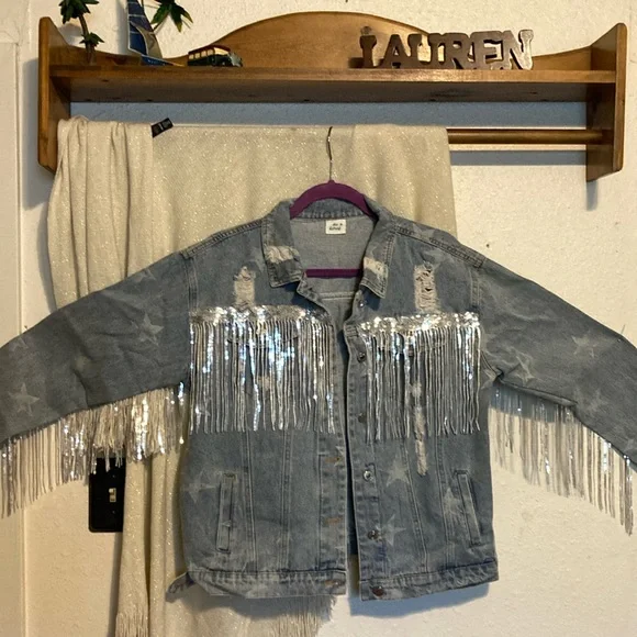 Jean Jacket- Stars & Shimmering Fringe - Picture 4 of 11